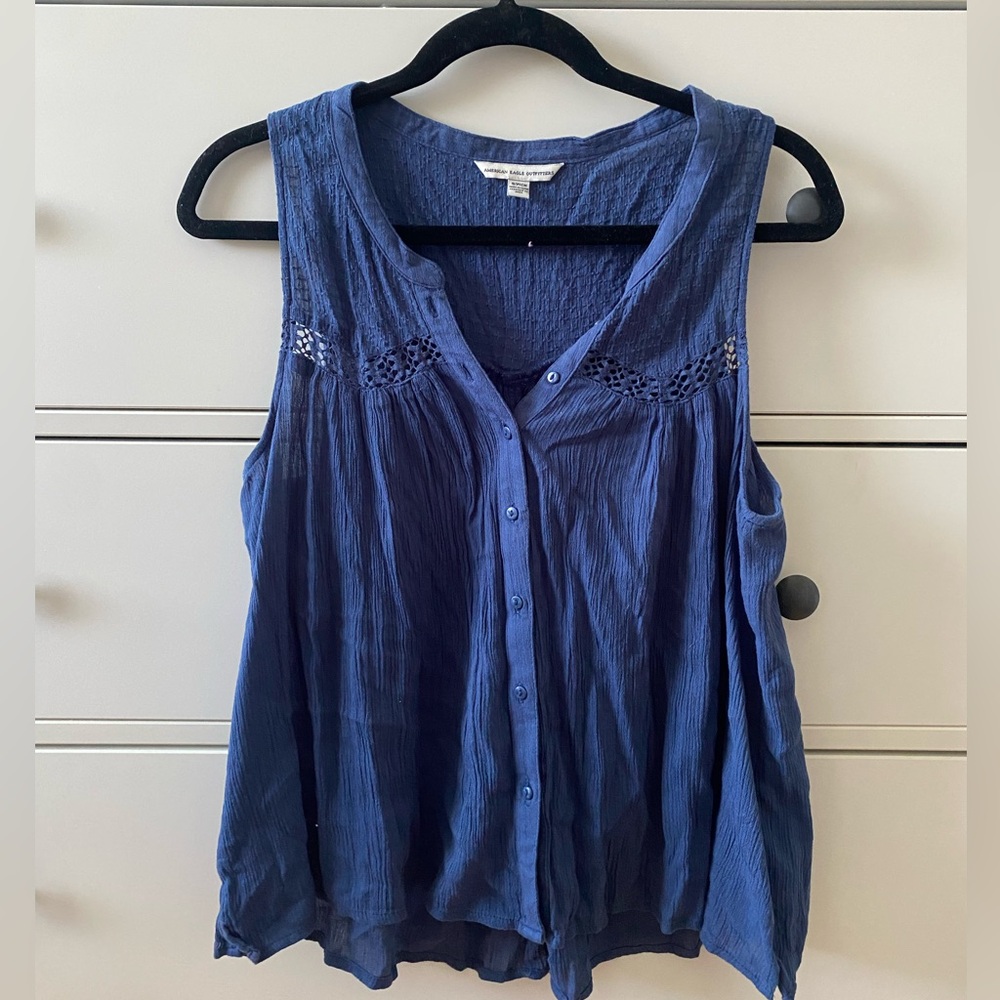 American Eagle Outfitters Blue Button up Tank Top Size Small